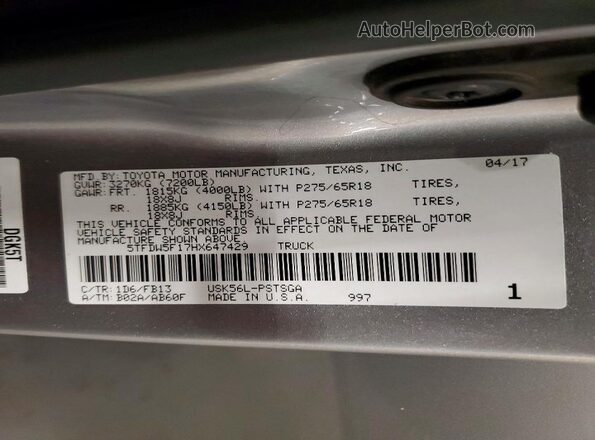 5TFDW5F17HX647429 2017 TOYOTA TUNDRA Silver Engine compartment view