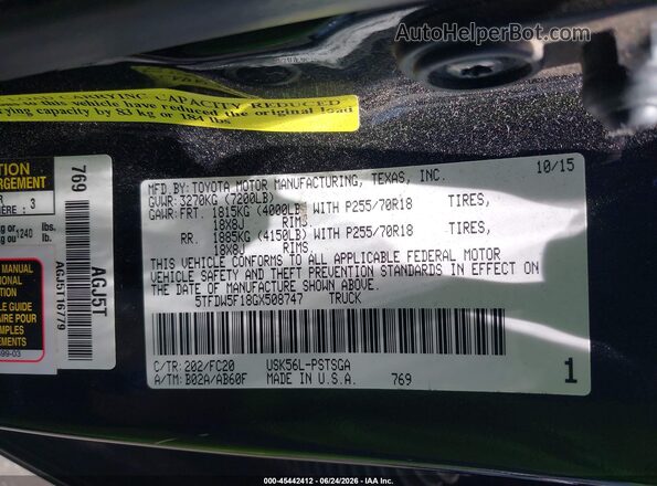 5TFDW5F18GX508747 2016 TOYOTA TUNDRA Черный Вид подкапотного пространства