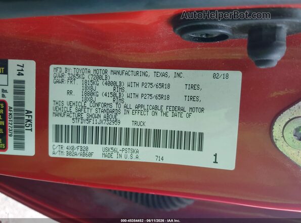 5TFDY5F11JX732959 2018 TOYOTA TUNDRA Orange Widok komory silnika