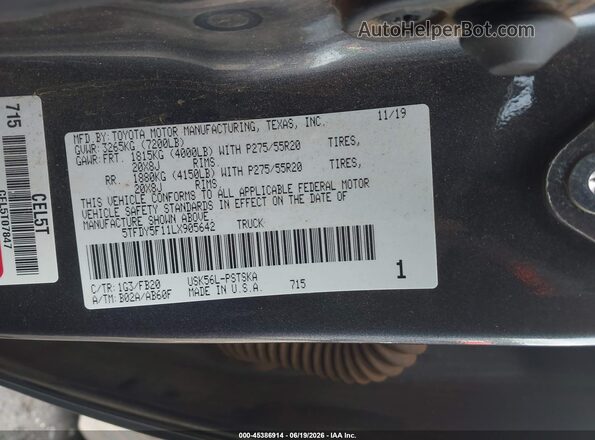 5TFDY5F11LX905642 2020 TOYOTA TUNDRA Серый Вид подкапотного пространства