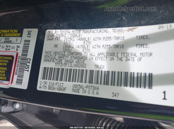 5TFDY5F13LX882882 2020 TOYOTA TUNDRA Black ძრავის განყოფილების ხედი