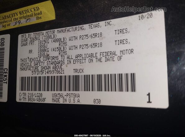 5TFDY5F14MX978621 2021 TOYOTA TUNDRA Черный Вид подкапотного пространства