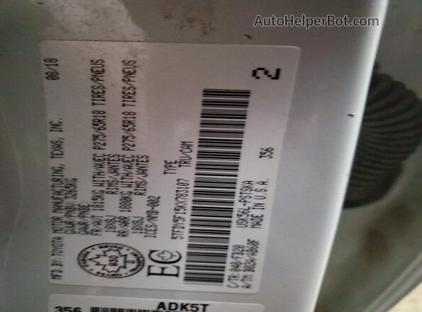 5TFDY5F15KX783107 2019 TOYOTA TUNDRA Белый Вид подкапотного пространства