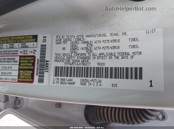 5TFHW5F14JX706217 2018 TOYOTA TUNDRA White Вид підкапотного простору
