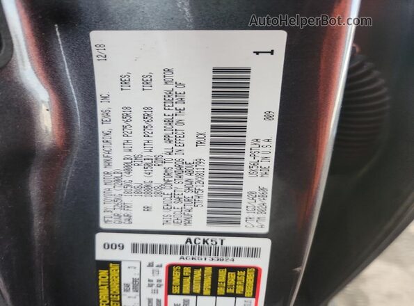 5TFHY5F12KX811799 2019 TOYOTA TUNDRA Gray 