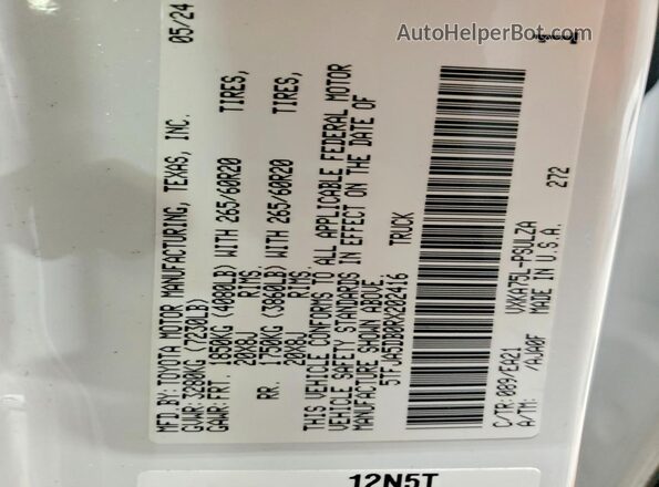 5TFJA5DB0RX202416 2024 TOYOTA TUNDRA White Вид наклейки з VIN-кодом