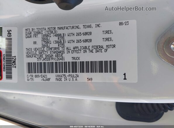 5TFJA5DB7PX126481 2023 TOYOTA TUNDRA White Engine compartment view