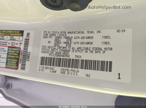 5TFJC5DB6RX065542 2024 TOYOTA TUNDRA HYBRID White Շարժիչի բաժամունքի տեսք