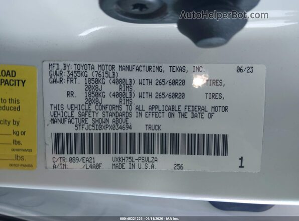 5TFJC5DBXPX034694 2023 TOYOTA TUNDRA HYBRID Белый Вид подкапотного пространства