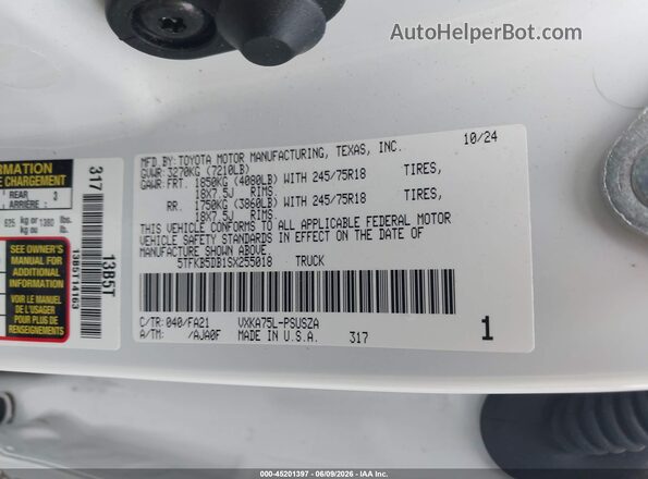 5TFKB5DB1SX255018 2025 TOYOTA TUNDRA White Շարժիչի բաժամունքի տեսք