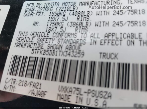 5TFKB5DB1TX343259 2026 TOYOTA TUNDRA Black Շարժիչի բաժամունքի տեսք