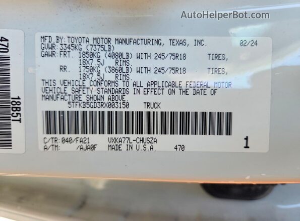 5TFKB5GD3RX003150 2024 TOYOTA TUNDRA White 