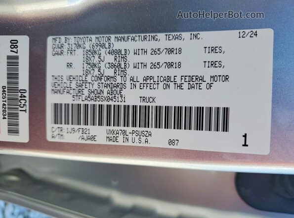 5TFLA5AB5SX045131 2025 TOYOTA TUNDRA Серебряный 
