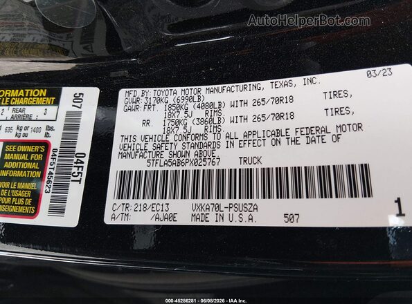 5TFLA5AB6PX025767 2023 TOYOTA TUNDRA Black Vista del compartimento del motor