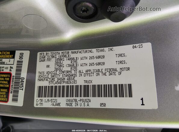 5TFLA5AB7PX026183 2023 TOYOTA TUNDRA Silver Vista del compartimento del motor