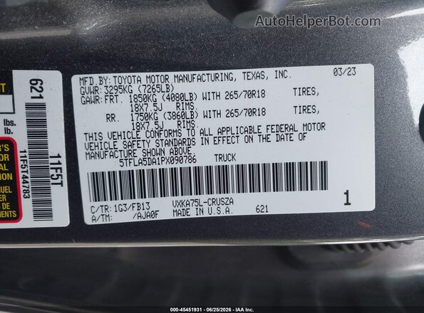 5TFLA5DA1PX090786 2023 TOYOTA TUNDRA Gray Vista del compartimento del motor