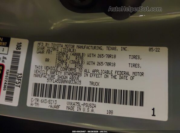 5TFLA5DB0NX033615 2022 TOYOTA TUNDRA Зеленый Вид подкапотного пространства