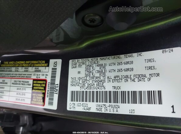 5TFLA5DB1SX243376 2025 TOYOTA TUNDRA Gray Շարժիչի բաժամունքի տեսք
