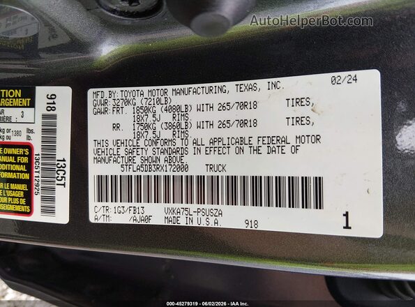 5TFLA5DB3RX172000 2024 TOYOTA TUNDRA Gray Շարժիչի բաժամունքի տեսք