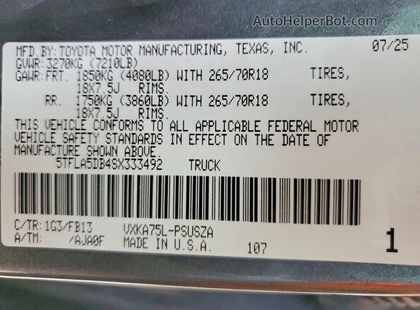 5TFLA5DB4SX333492 2025 TOYOTA TUNDRA Gray 