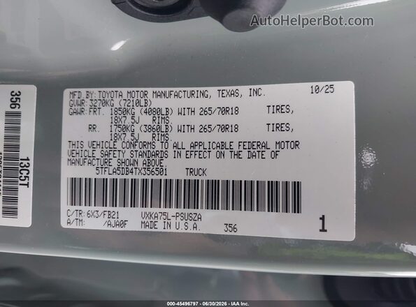 5TFLA5DB4TX356501 2026 TOYOTA TUNDRA Gray Vista del compartimento del motor