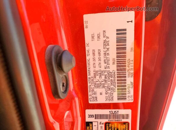 5TFLA5DB9NX048467 2022 TOYOTA TUNDRA Red Widok naklejki z numerem VIN