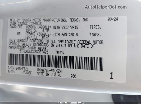 5TFLA5EC7SX037423 2025 TOYOTA TUNDRA White Вид підкапотного простору