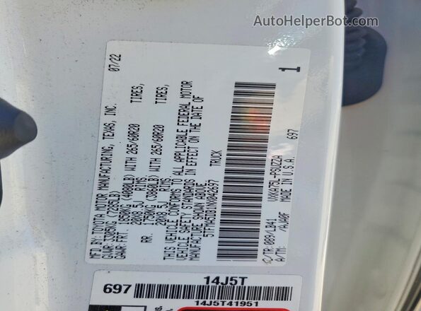 5TFMA5DB1NX042697 2022 TOYOTA TUNDRA Белый Вид наклейки с VIN-кодом