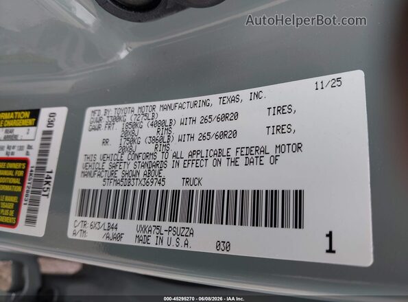 5TFMA5DB3TX369745 2026 TOYOTA TUNDRA Beige Widok komory silnika
