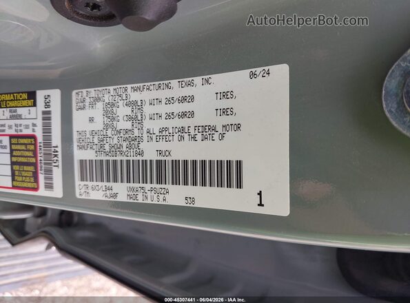 5TFMA5DB7RX211840 2024 TOYOTA TUNDRA Green Engine compartment view