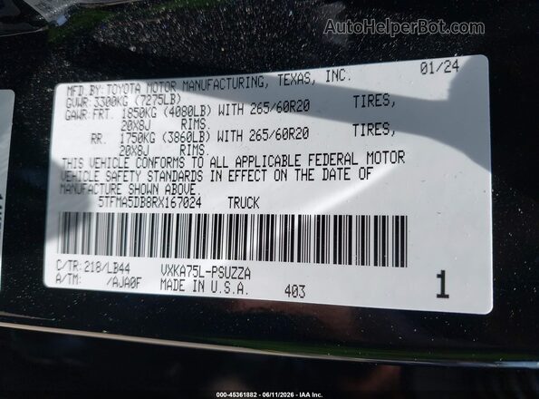 5TFMA5DB8RX167024 2024 TOYOTA TUNDRA Black Շարժիչի բաժամունքի տեսք