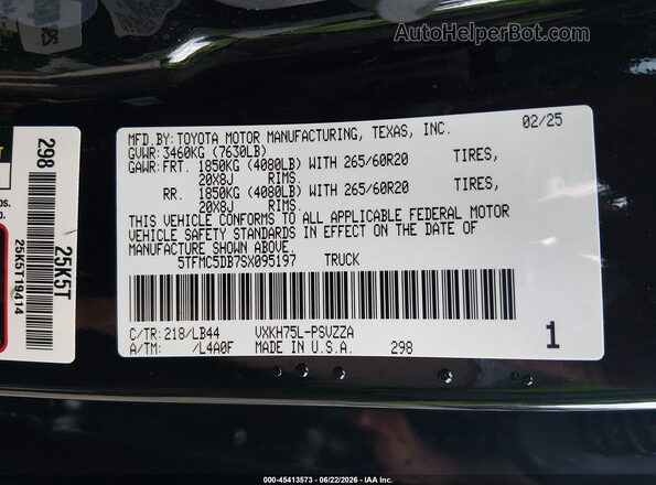 5TFMC5DB7SX095197 2025 TOYOTA TUNDRA HYBRID Black Vista del compartimento del motor