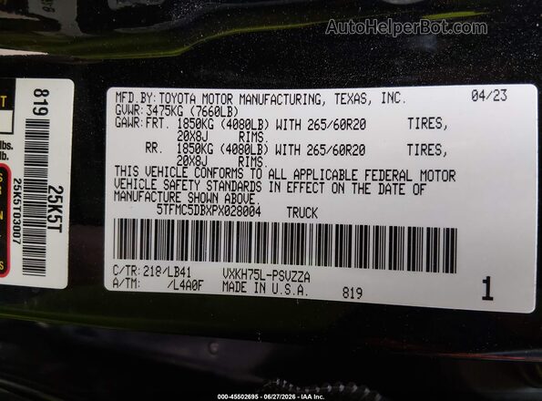 5TFMC5DBXPX028004 2023 TOYOTA TUNDRA HYBRID Black Engine compartment view