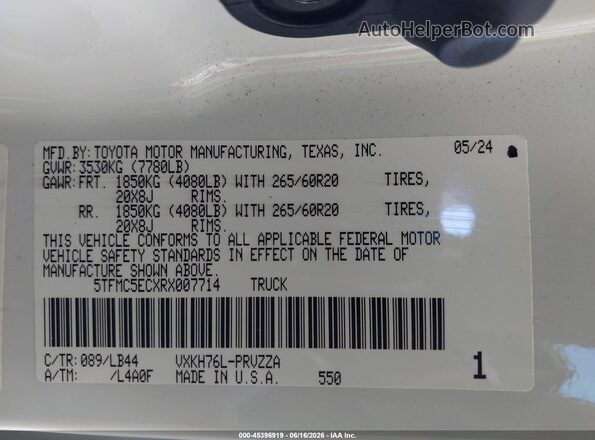 5TFMC5ECXRX007714 2024 TOYOTA TUNDRA HYBRID White Շարժիչի բաժամունքի տեսք