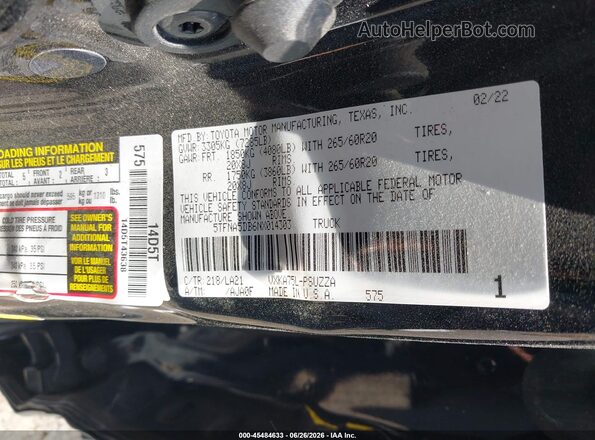 5TFNA5DB6NX014303 2022 TOYOTA TUNDRA Black Engine compartment view