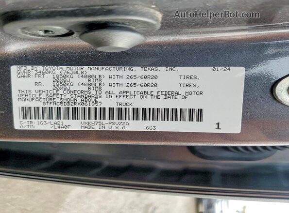 5TFNC5DB2RX061957 2024 TOYOTA TUNDRA Charcoal Вид підкапотного простору