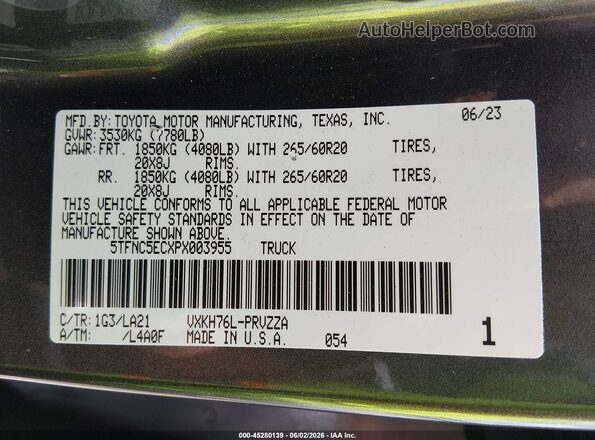 5TFNC5ECXPX003955 2023 TOYOTA TUNDRA HYBRID Gray 