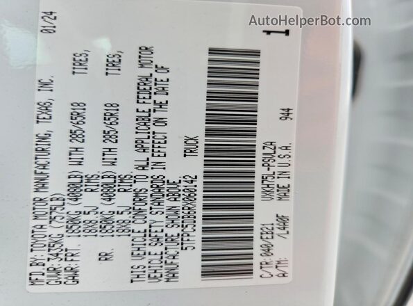 5TFPC5DB6RX060142 2024 TOYOTA TUNDRA Белый Вид наклейки с VIN-кодом