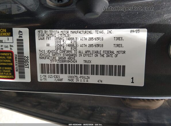 5TFPC5DB8RX043424 2024 TOYOTA TUNDRA HYBRID Gray Engine compartment view