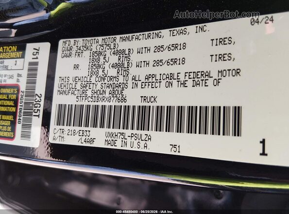 5TFPC5DBXRX077686 2024 TOYOTA TUNDRA HYBRID Black ძრავის განყოფილების ხედი
