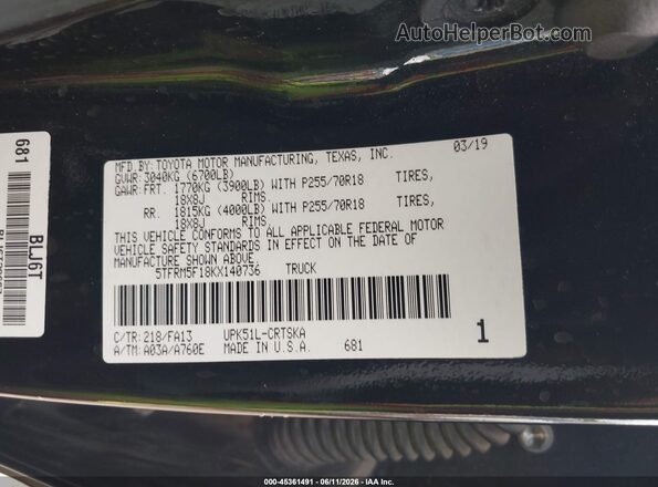 5TFRM5F18KX140736 2019 TOYOTA TUNDRA Black 