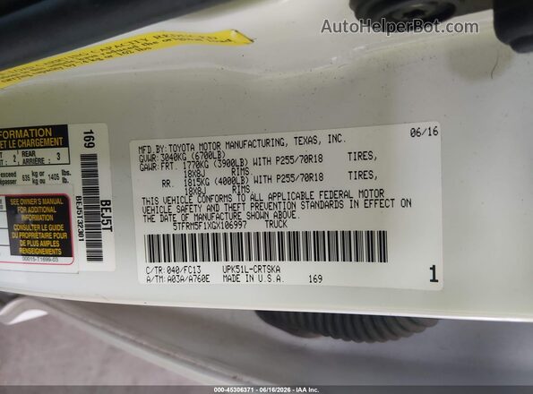 5TFRM5F1XGX106997 2016 TOYOTA TUNDRA Белый 