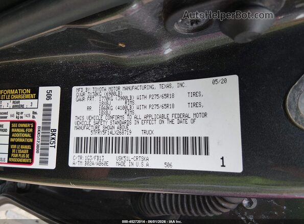 5TFRY5F14LX268719 2020 TOYOTA TUNDRA Gray Engine compartment view