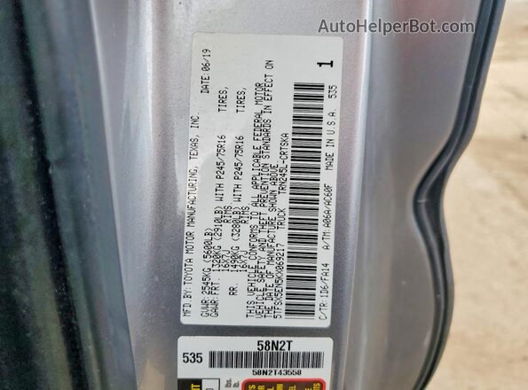 5TFSX5EN5KX069217 2019 TOYOTA TACOMA Silver Շարժիչի բաժամունքի տեսք