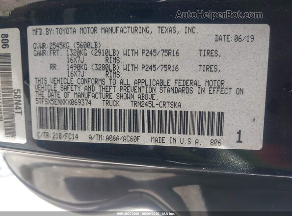 5TFSX5ENXKX069374 2019 TOYOTA TACOMA Black Vista del compartimento del motor