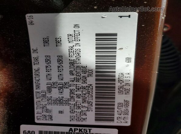 5TFUW5F11GX553254 2016 TOYOTA TUNDRA Brown Widok komory silnika