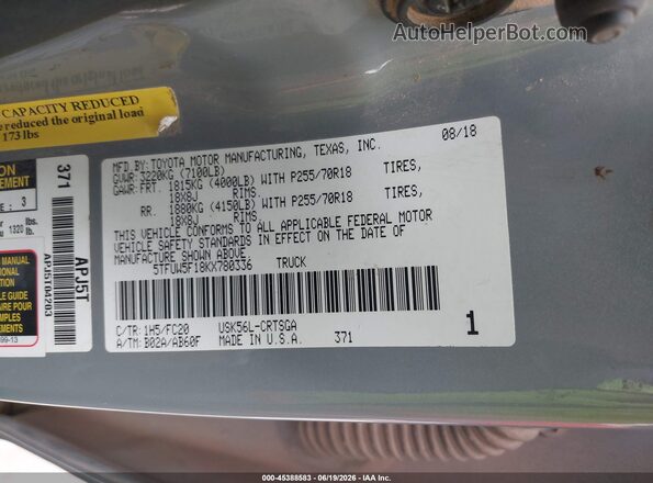 5TFUW5F18KX780336 2019 TOYOTA TUNDRA Gray Engine compartment view