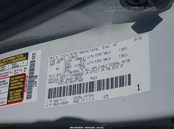 5TFUY5F10MX977403 2021 TOYOTA TUNDRA White 