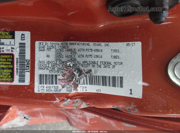 5TFUY5F16HX660313 2017 TOYOTA TUNDRA Оранжевый Вид подкапотного пространства
