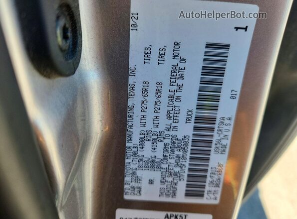 5TFUY5F18MX050035 2021 TOYOTA TUNDRA Silver Vista del compartimento del motor